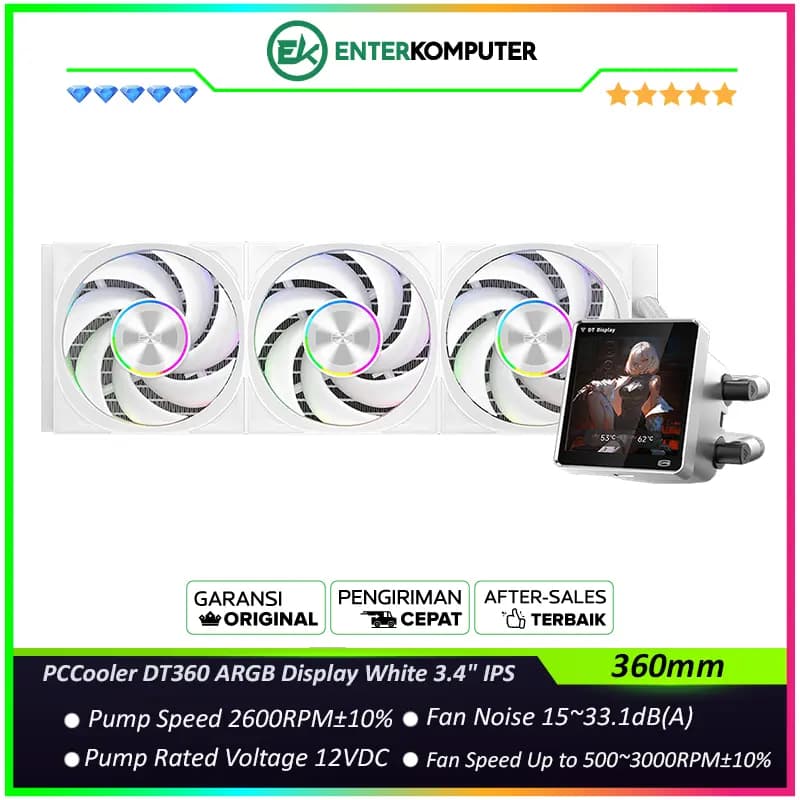 PCCooler DT360 ARGB Display White 3.4 IPS Magnetic Detachable Screen Liquid Cooler - foto 1