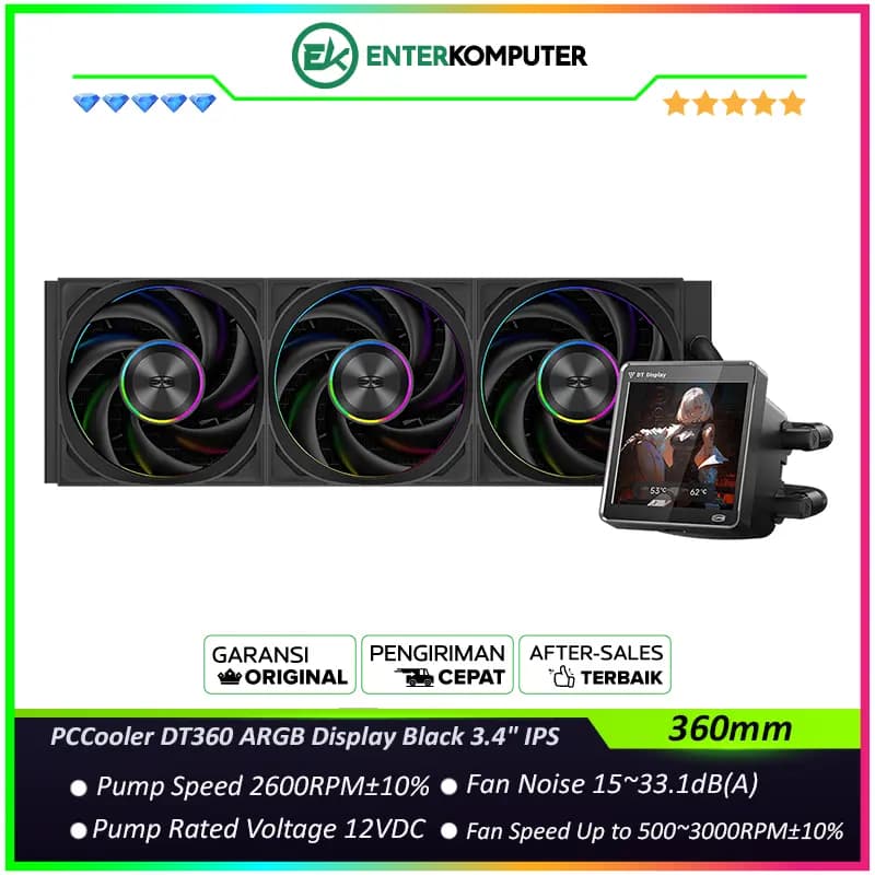 PCCooler DT360 ARGB Display Black 3.4 IPS Magnetic Detachable Screen Liquid Cooler - foto 1