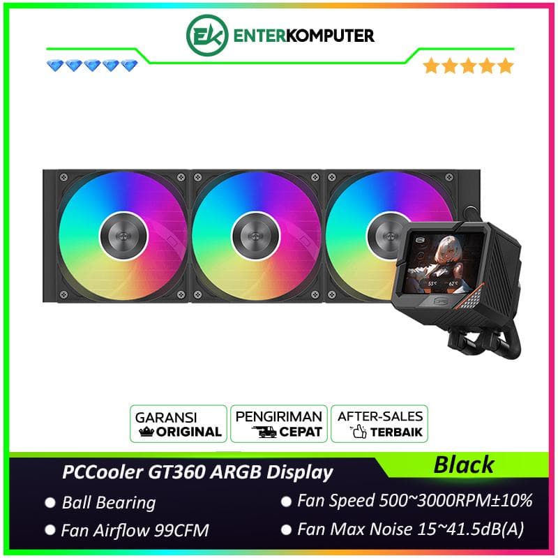 PCCooler GT360 ARGB Display Black 3.5 IPS Screen Liquid Cooler - foto 1