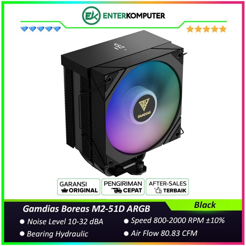 Gamdias Boreas M2-51D ARGB Digital Single Tower Air Cooler - foto 1