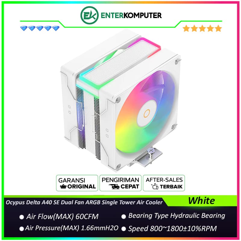 Ocypus Delta A40 SE Dual Fan ARGB White Single Tower Air Cooler - foto 1