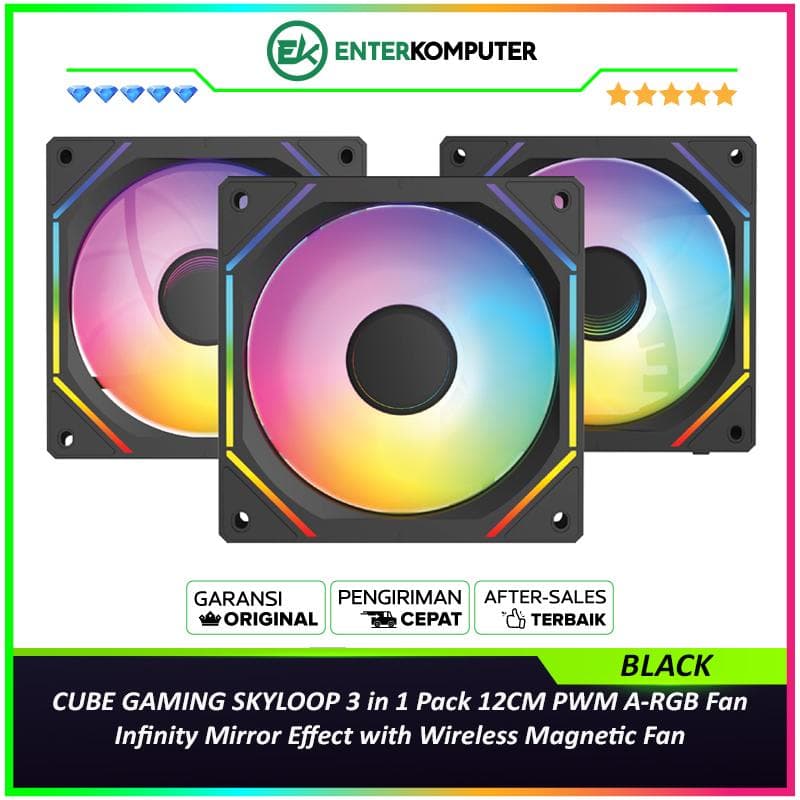 CUBE GAMING SKYLOOP BLACK 3 in 1 Pack 12CM PWM A-RGB Fan - Infinity Mirror Effect with Wireless Magnetic Fan - foto 1