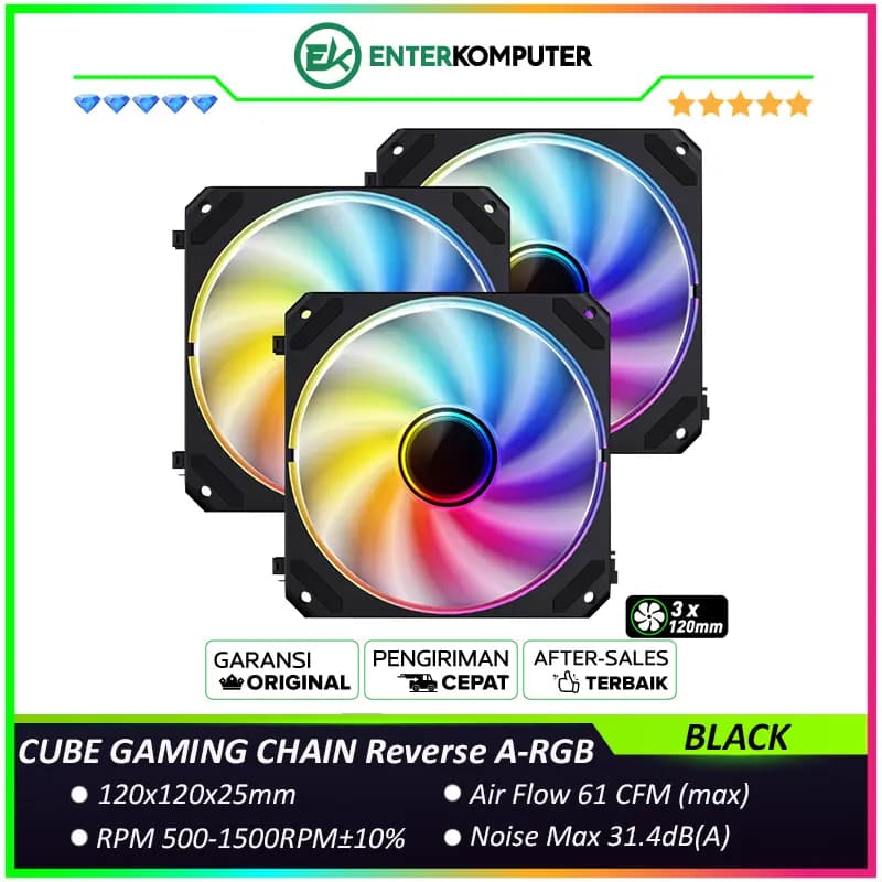 CUBE GAMING CHAIN Reverse BLACK A-RGB Fan (3 x 120MM) Wireless Connection Fan - foto 1