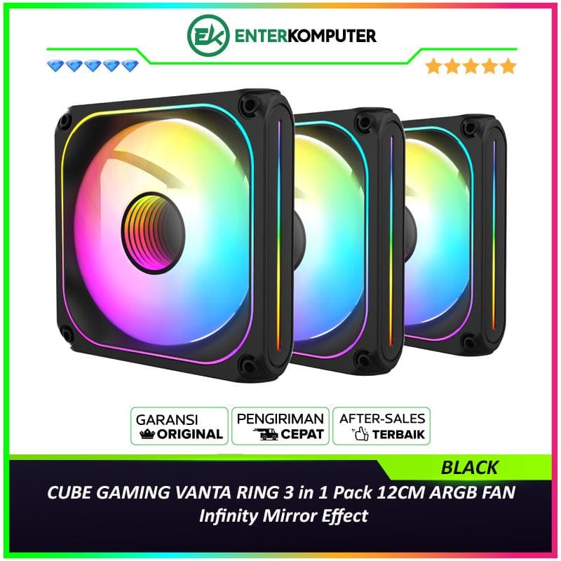 CUBE GAMING VANTA RING BLACK 3 in 1 Pack 12CM ARGB FAN - Infinity Mirror Effect - foto 1