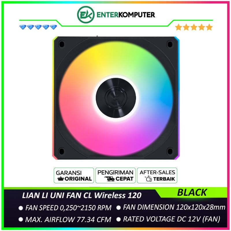 LIAN LI UNI FAN CL Wireless 120 BLACK Single Pack - Two ARGB Light Zones - Balanced Performance with Quiet Operation - 12CL1W1B - foto 1
