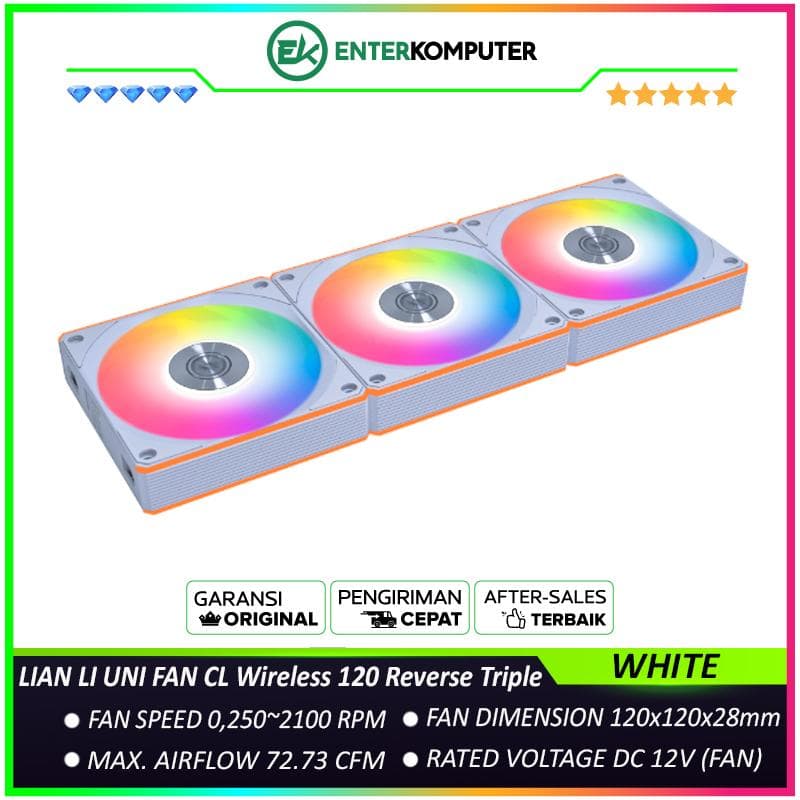 LIAN LI UNI FAN CL Wireless 120 Reverse Blade WHITE Triple Pack with Controller - Two ARGB Light Zones - Balanced Performance with Quiet Operation - 12RCL1W3W - foto 1