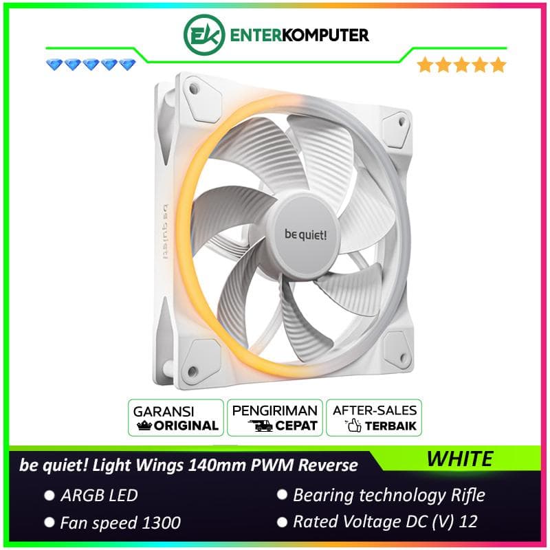 be quiet! Light Wings 140mm PWM Reverse White - Impressive Lighting and Superior Cooling - Very Quiet Operation with Max. 25.5dB(A) - foto 1
