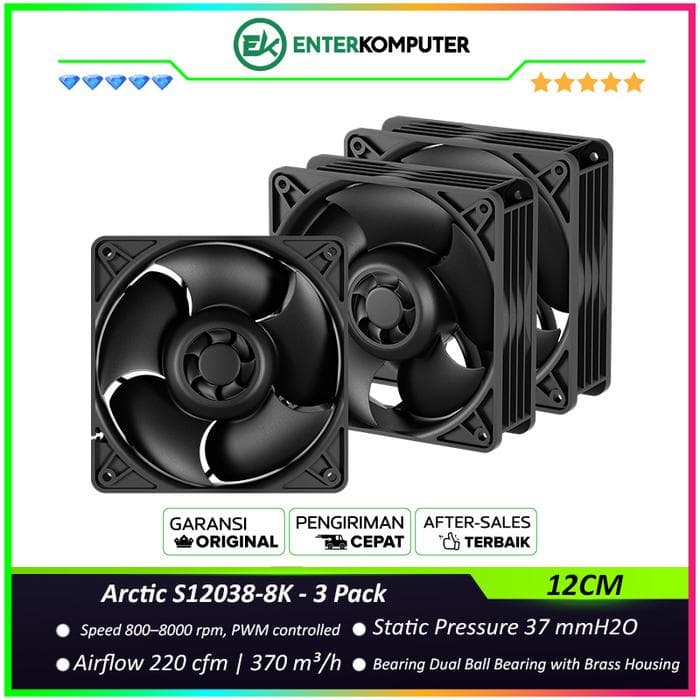Arctic S12038-8K 12CM 8K RPM Server Fan (3 Pack) - foto 1