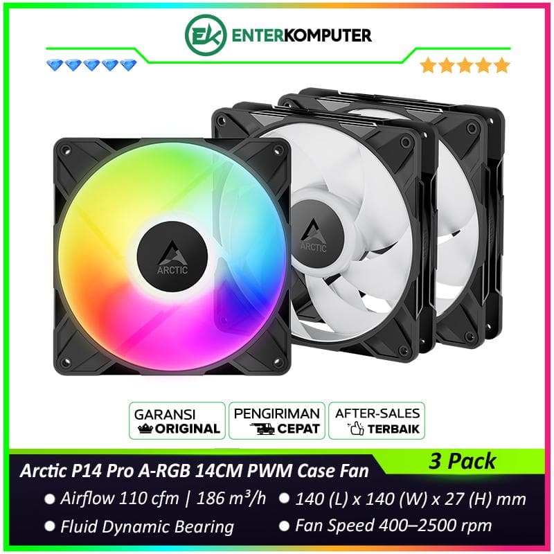 Arctic P14 Pro A-RGB 14CM PWM Case Fan (3 Pack) - Black - foto 1