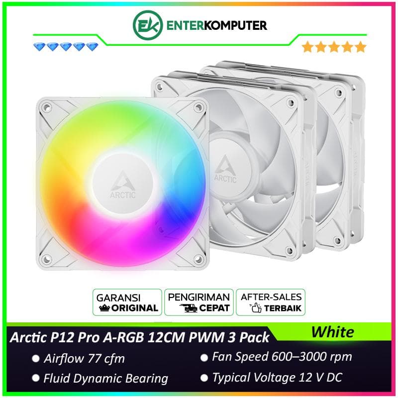 Arctic P12 Pro A-RGB 12CM PWM Case Fan (3 Pack) - White - foto 1