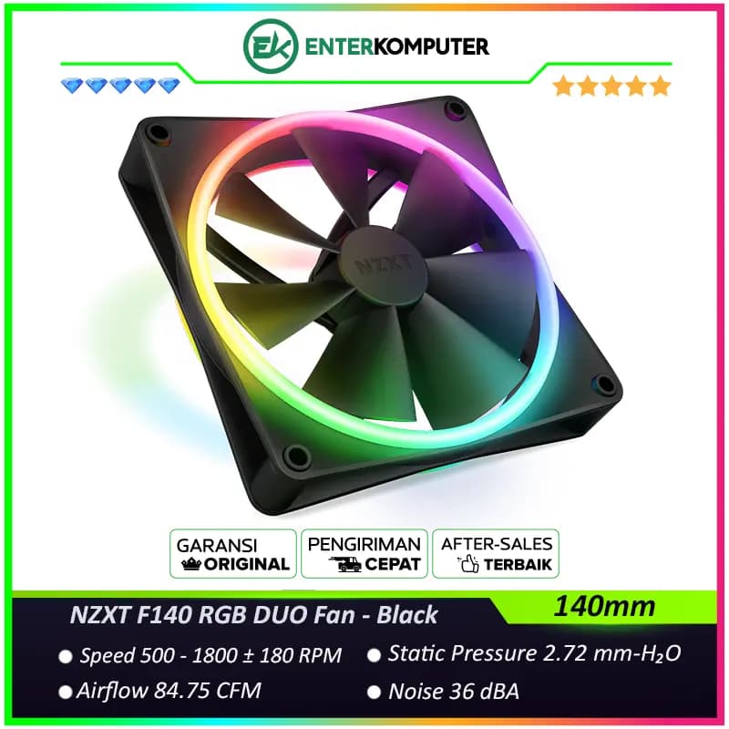 NZXT F140 RGB DUO 140mm Fan - Black - foto 1