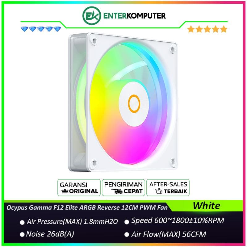 Ocypus Gamma F12 Elite ARGB White Reverse 12CM PWM Fan - foto 1