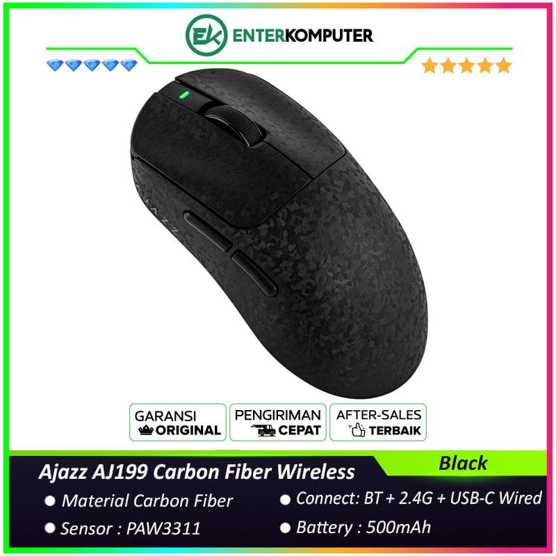Ajazz AJ199 Carbon Fiber Wireless Gaming Mouse - Black - foto 1